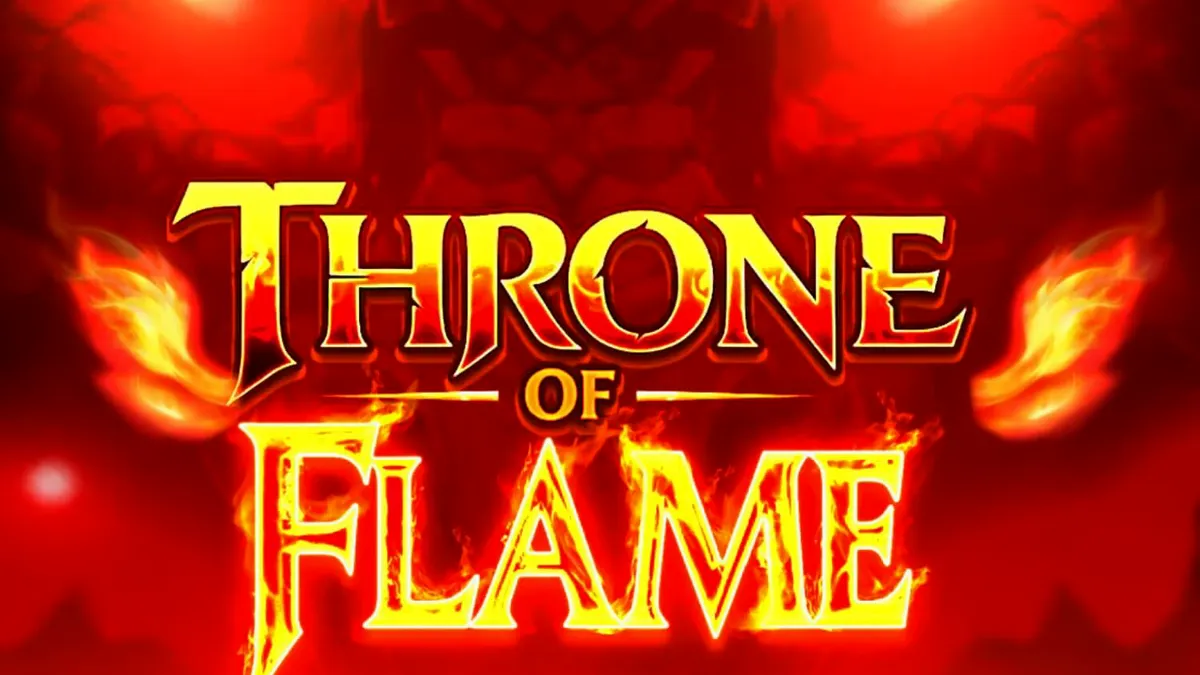 Tampilan visual slot Throne of Flame dengan tema naga dan harta karun